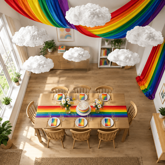 Teyva 7 Rainbow Ceiling Decorations 3d Hanging Bunting With 6 Clouds