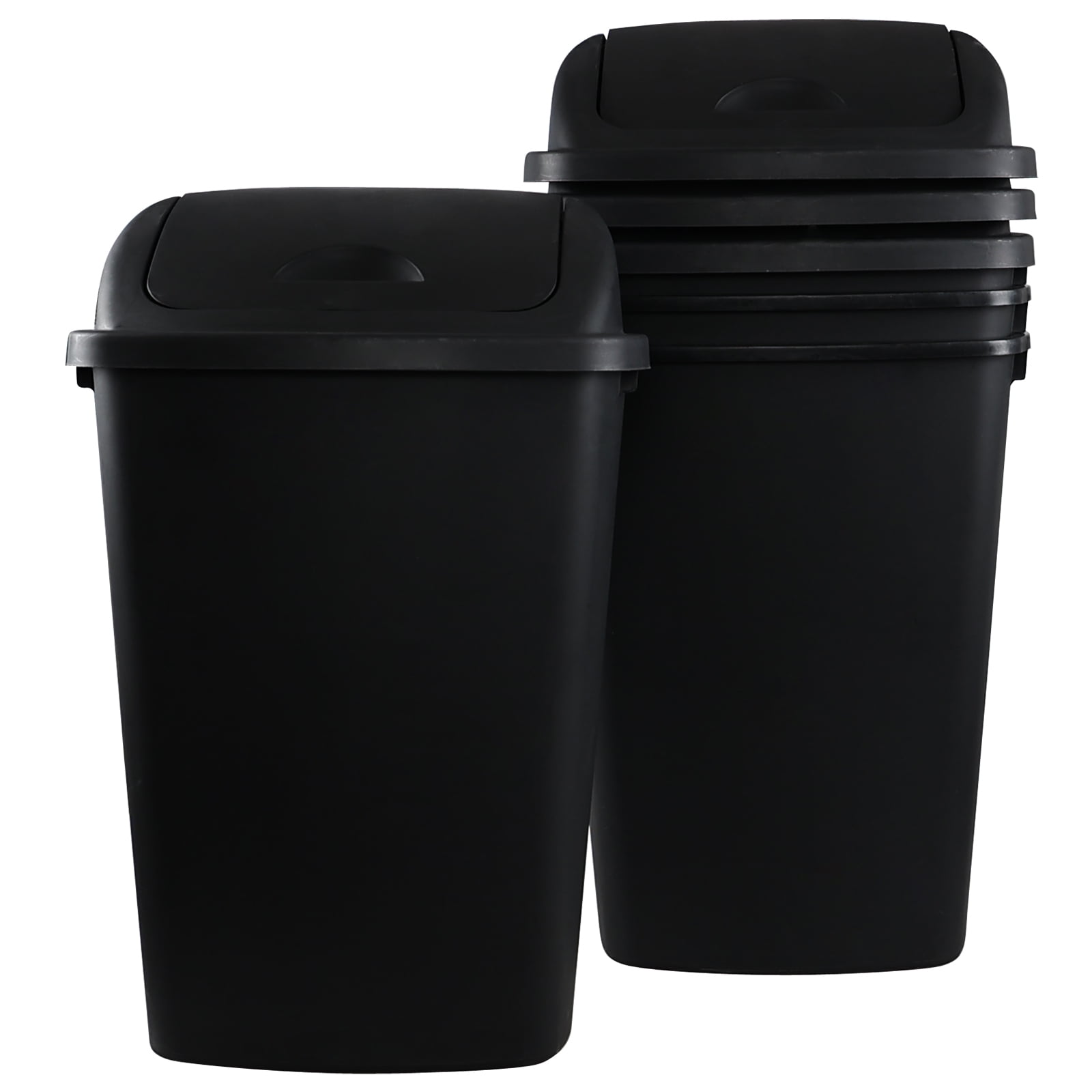 Black 13 Gallon Plastic Swing Top Trash Can Set