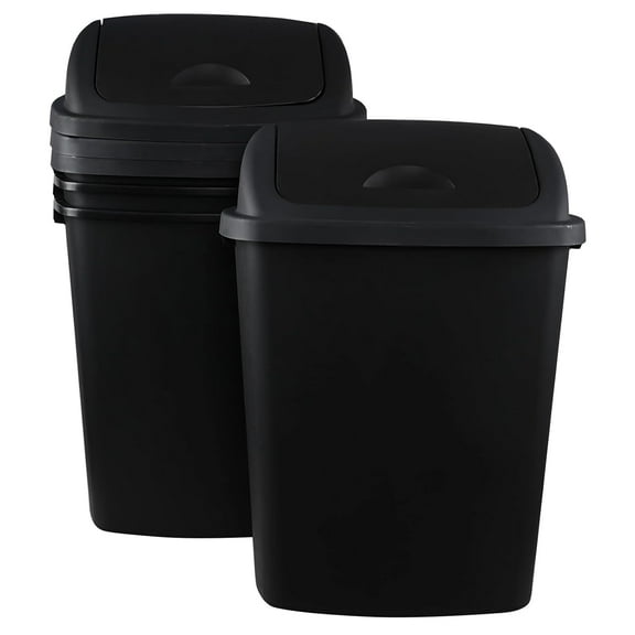 Teyyvn 18 Gallon Tall Plastic Kitchen Trash Can with Swing Lid, 4 Pack Large Plastic Swing Top Waste Bin, Black