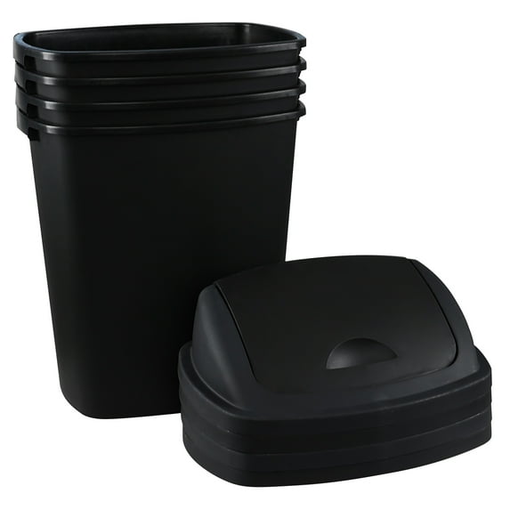 Teyyvn 18 Gallon Tall Plastic Kitchen Trash Container with Swing Lid, 4 Pack Plastic Swing Top Waste Bin, Black