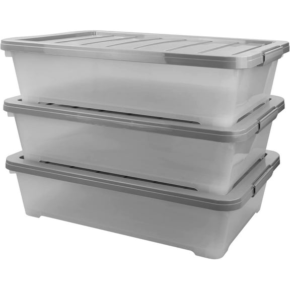 Teyyvn 3-Pack Clear Plastic Under Bed Storage Boxes, 40 Quart Under Bed Latching Box with Wheels