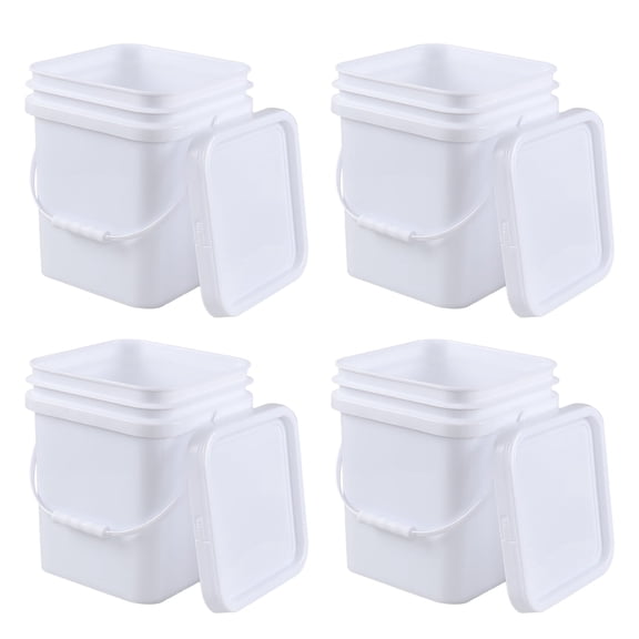 Teyyvn 5 Gallon Plastic Square Bucket with Lid and Handle, 4 Pack White Square Food Bucket Pail Container