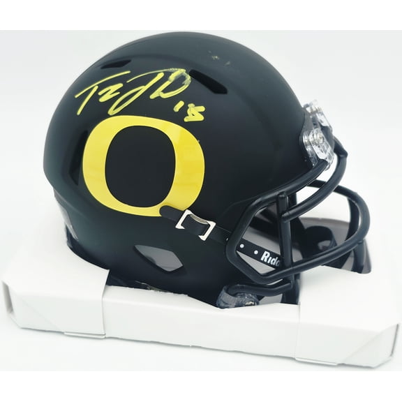 Tez Johnson Autographed Oregon Ducks Matte Black Speed Mini Helmet (Smudged) JSA Witness #WC196032