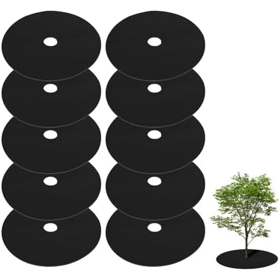 TezhiIe 10 PCS Non Woven Tree Rings, Round 24.4 Inches Base Weed Barrier Fabric Cover, Degradable & Reusable Tree Mulch Rings for Landscaping Weed Control Root Protection$$Garden & Patio
