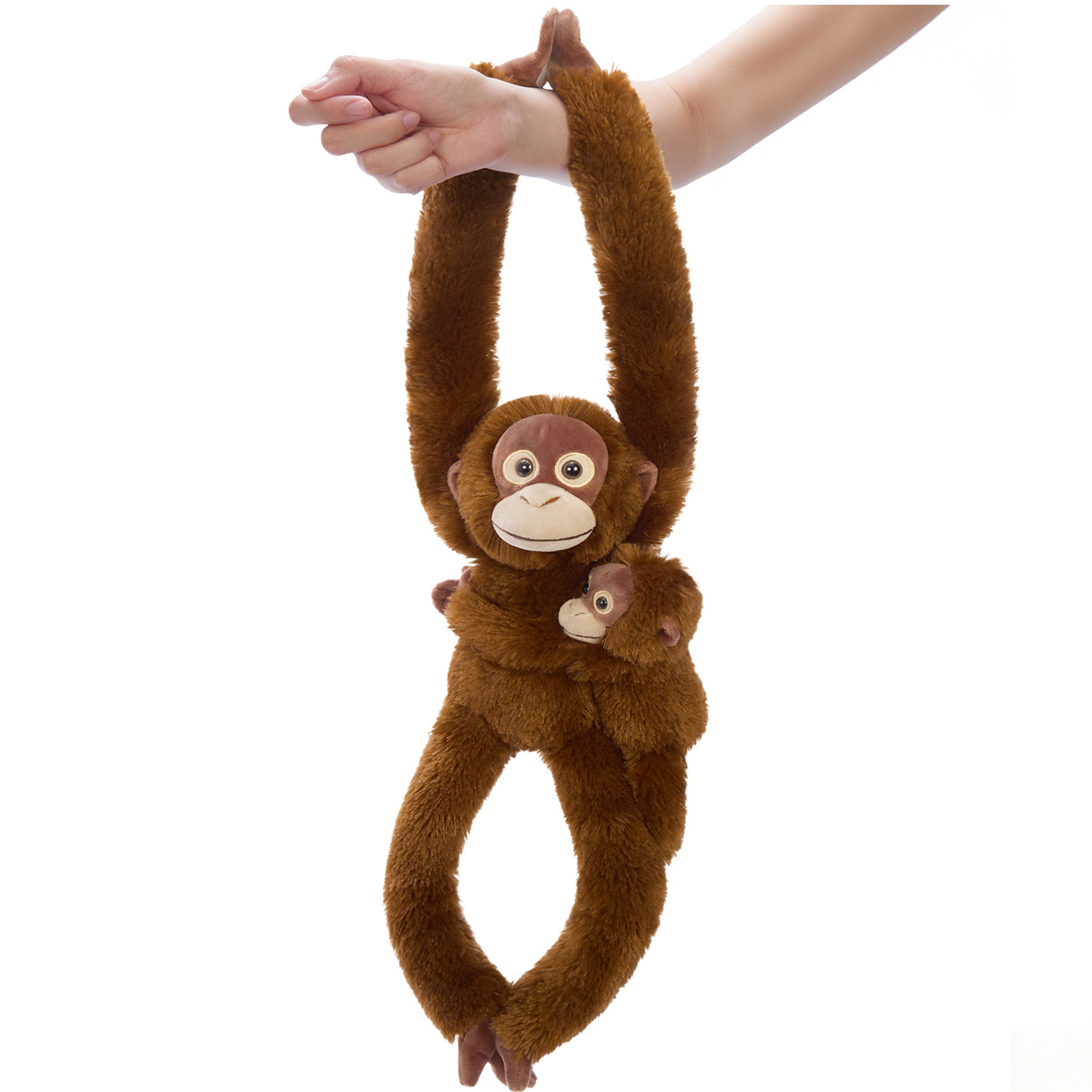 Tezituor 2pcs Hanging Monkey Stuffed Animal Weighted Stuffed Orangutan and Baby with Hook and Loop Fasteners Hangs Plush