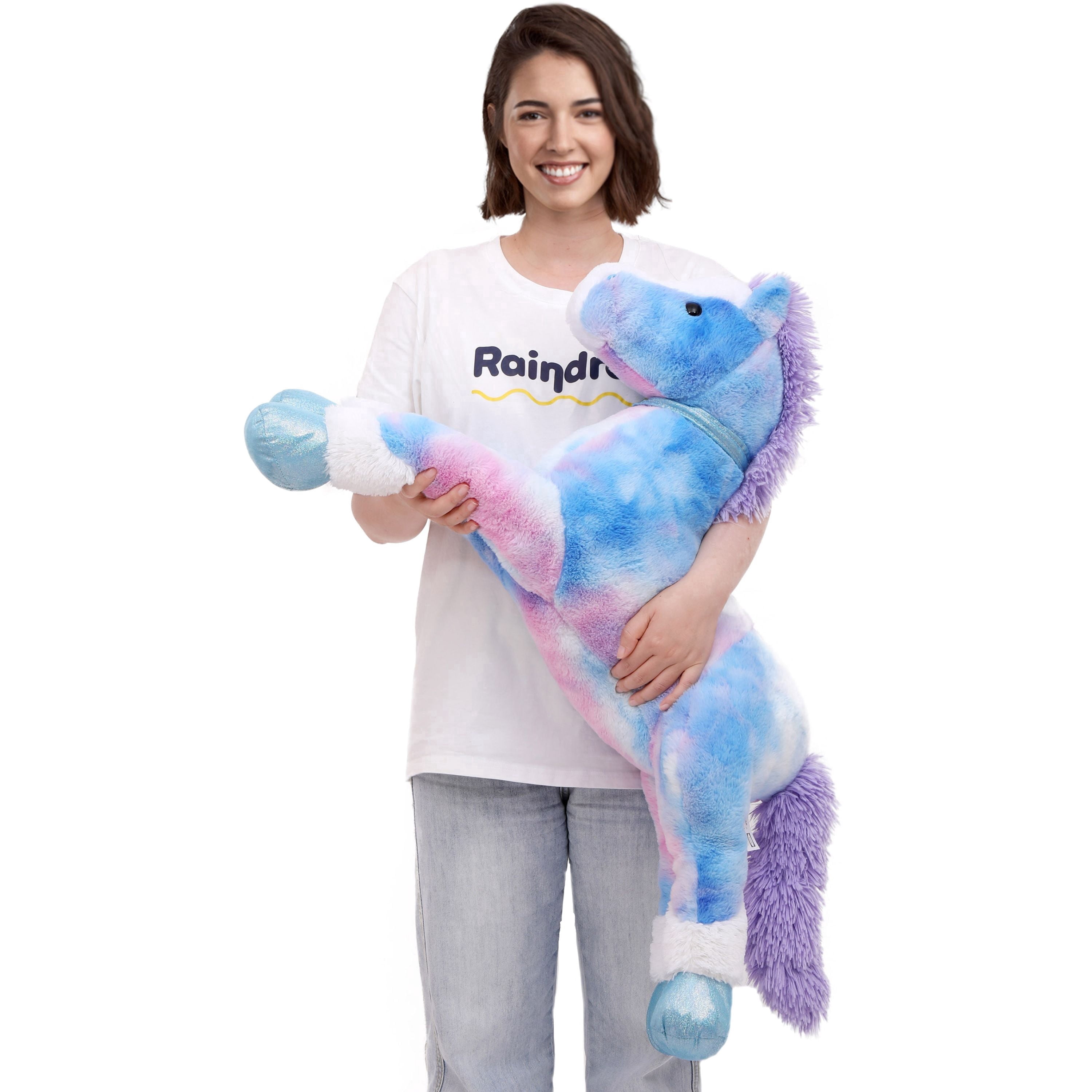 Tezituor 35.5'' Giant Horse Stuffed Animals Large Horse Plush Pillow with Tie-Dye Body Plush Toy