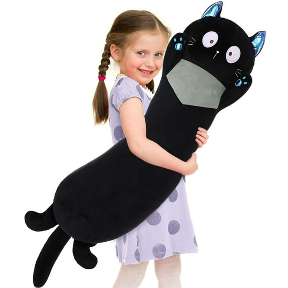 Tezituor 39.4'' Black Cat Stuffed Animal Long Cat Plush Pillow Plush Toy