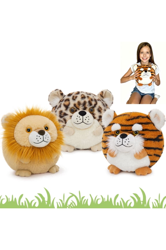 3Pcs Jungle Stuffed Animal 10.6'' Zoo Animal Include Tiger/Leopard/Lion Plush