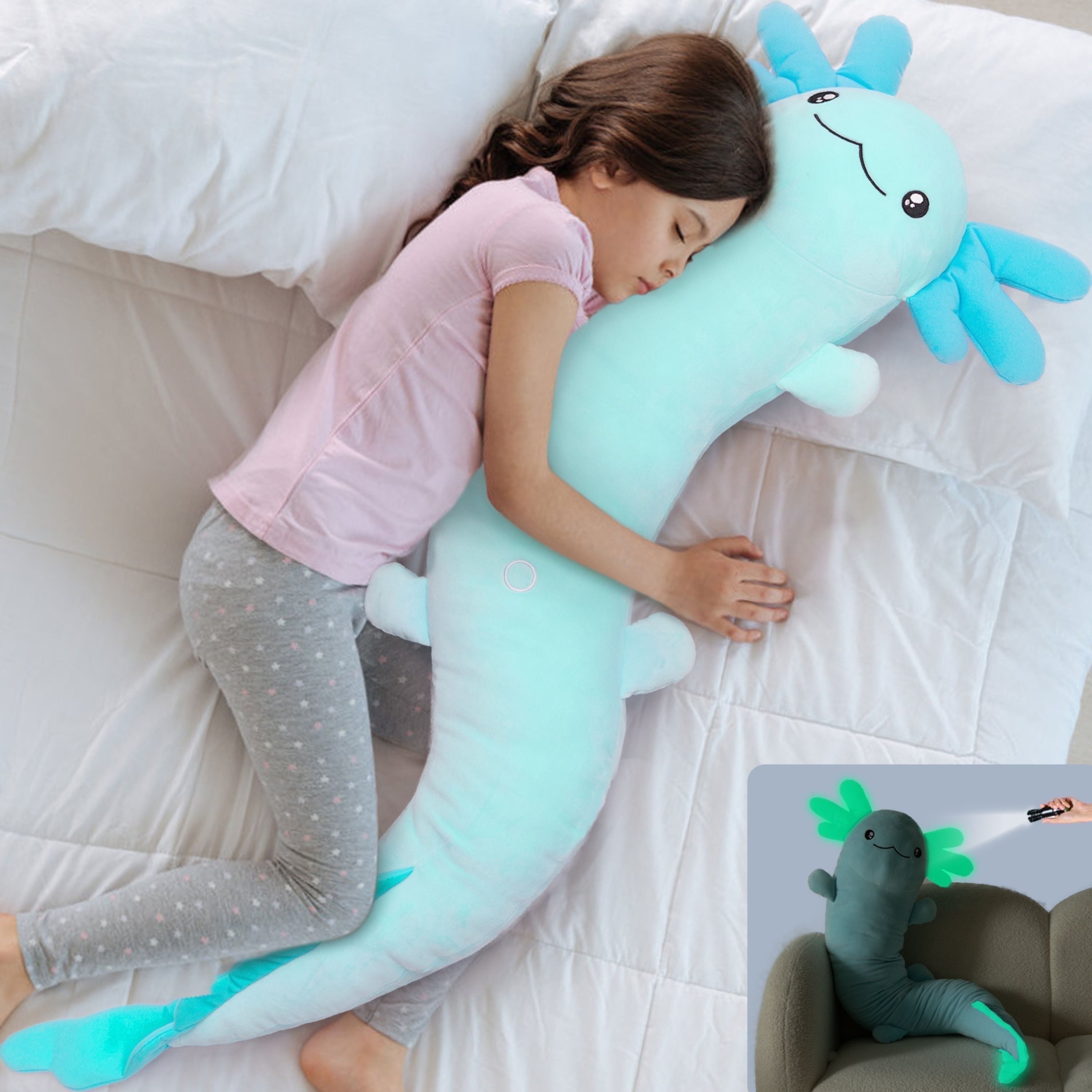 Tezituor 48" Axolotl Stuffed Animal Giant Stuffed Axolotl Glow in The Dark Plush Toy