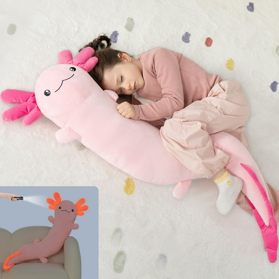 Tezituor 48" Axolotl Stuffed Animal Giant Stuffed Axolotl Glow in The Dark Plush Toy