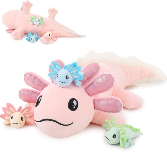 Tezituor 4Pcs Axolotl Stuffed Animal 31.5'' Giant Axolotl Plush with 3 Babies Plush Toy
