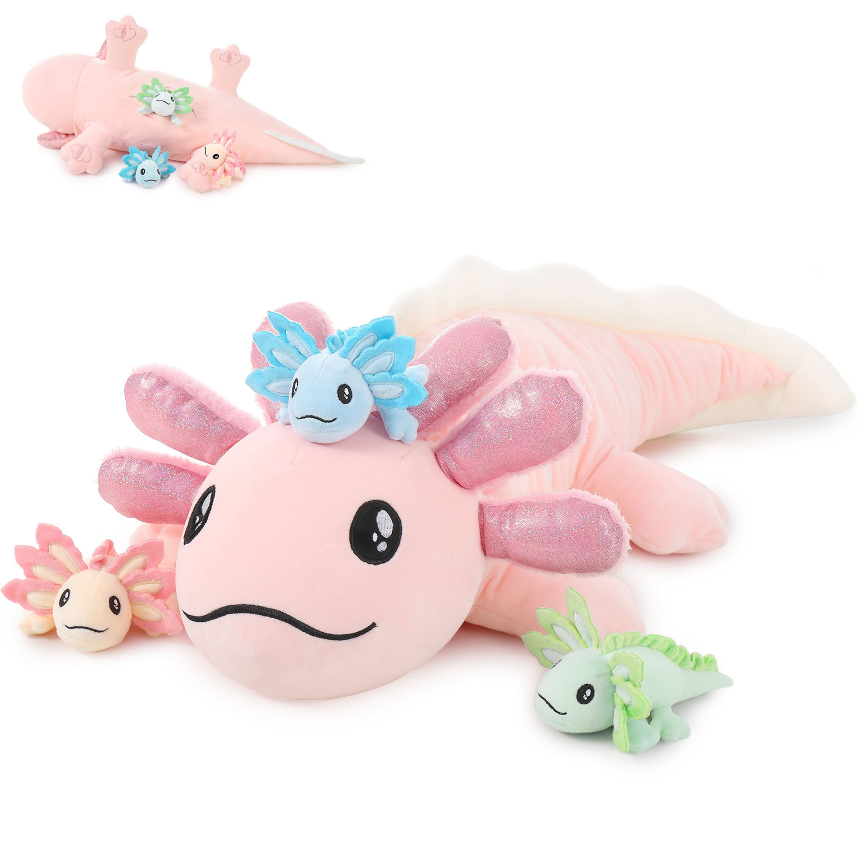 Tezituor 4Pcs Axolotl Stuffed Animal 32" Giant Axolotl Plush with 3 Babies Plush Toy
