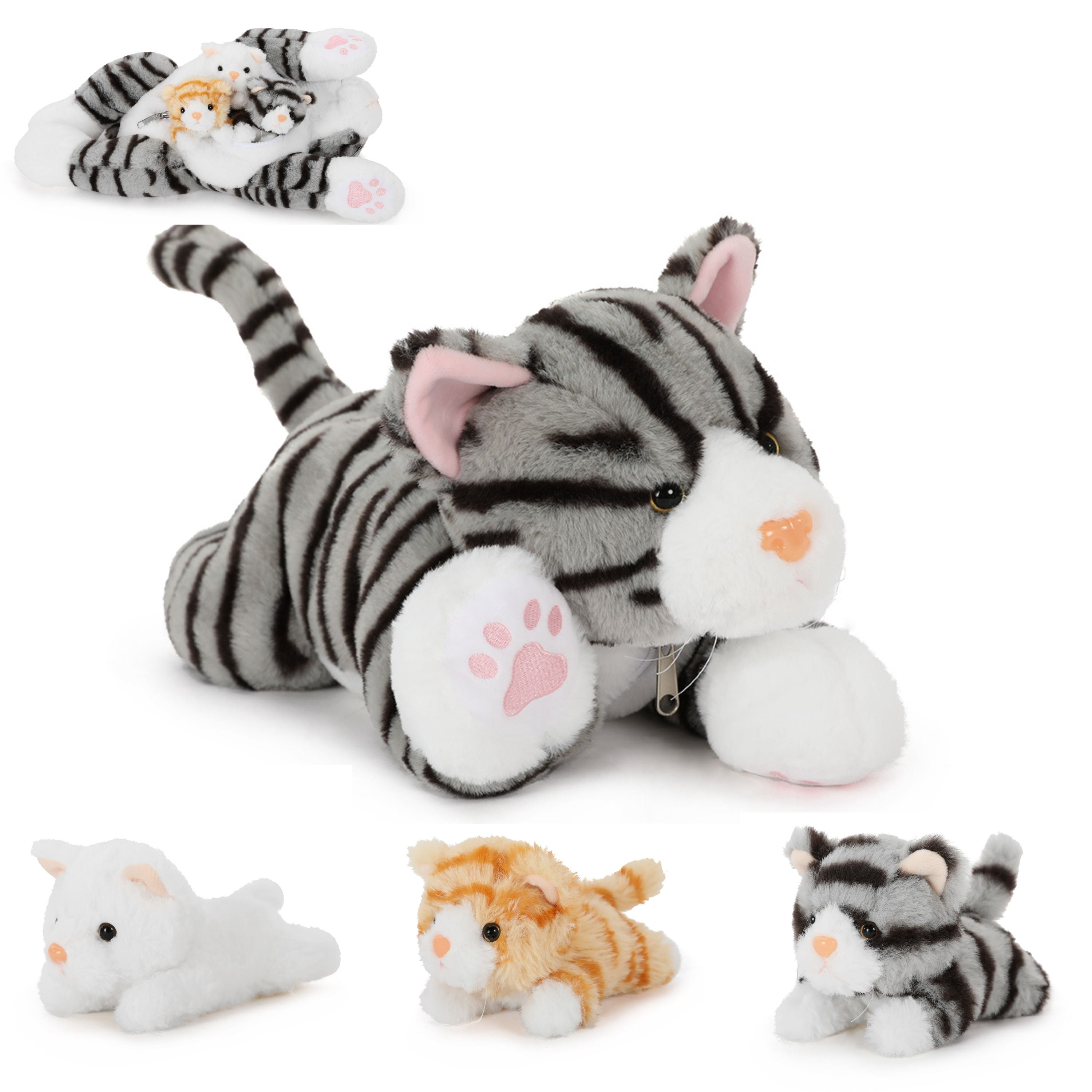 Tezituor 4Pcs Cat Stuffed Animal 16.5" Giant Cat Plush with 3 Babies Plush Toy