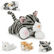 Tezituor 4Pcs Cat Stuffed Animal 16.5" Giant Cat Plush with 3 Babies Plush Toy
