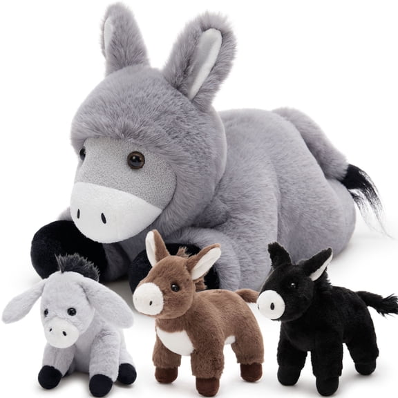 Tezituor 4Pcs Donkey Stuffed Animal 18.1'' Big Stuffed Donkey with 3 Donkey Toys Inside