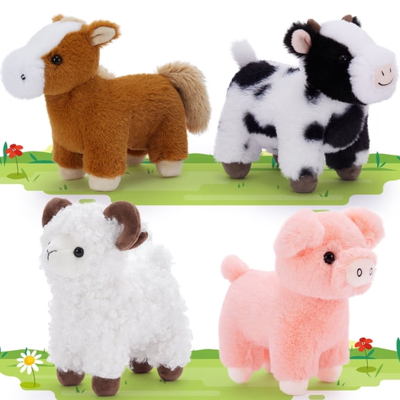 Tezituor 4Pcs Farm Stuffed Animals 7.5'' Small Stuffed Animals Including Stuffed Sheep, Pig, Cow, Horse
