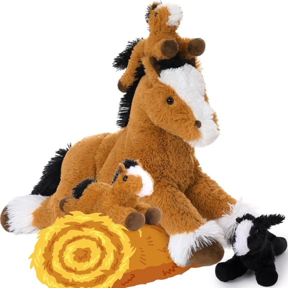 Tezituor 4Pcs Horse Stuffed Animal 21" Stuffed Mommy Horse with 3 Babies Pony Toys