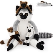Tezituor 4Pcs Ring-Tailed Lemur Stuffed Animal 29.5" Realistic Monkey Plush with 3 Cute Baby Lemurs Plush Toy