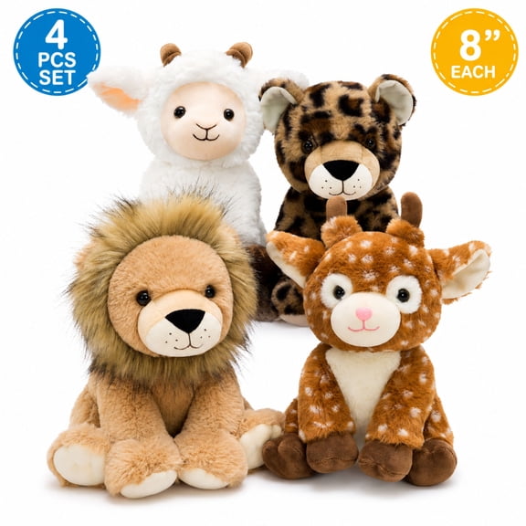 Tezituor 4Pcs Safari Stuffed Animals Stuffed Jungle Animals Plush(Goat / Leopard / Lion /Sika Deer)