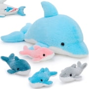 Tezituor 5Pcs Dolphin Stuffed Animal with 4 Babies 20.5 Stuffed Dolphin Realistic Ocean Plush Toy