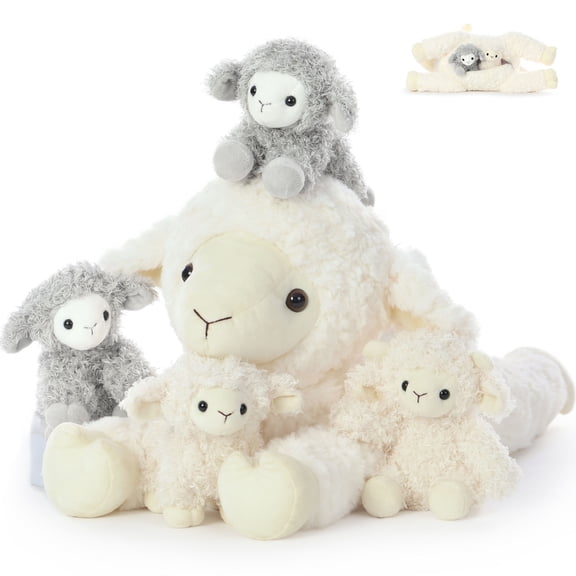 Tezituor 5Pcs Sheep Stuffed Animal 20'' Giant Lamb Plush with 4 Babies Plush Toy