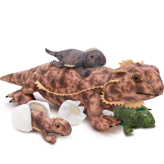 Tezituor 6Pcs Lizard Stuffed Animal 27.56'' Realistic Stuffed lizard with 3 Baby Lizard Plush and 2 Eggs
