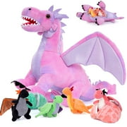 Tezituor 7Pcs Dragon Stuffed Animal 21.6'' Giant Dragon Plush with 4 Babies and 2 Eggs Plush Toy