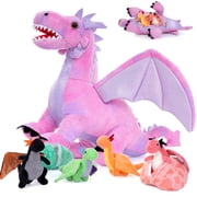 Tezituor 7Pcs Dragon Stuffed Animal 21.6 Giant Dragon Plush with 4 Babies and 2 Eggs Plush Toy