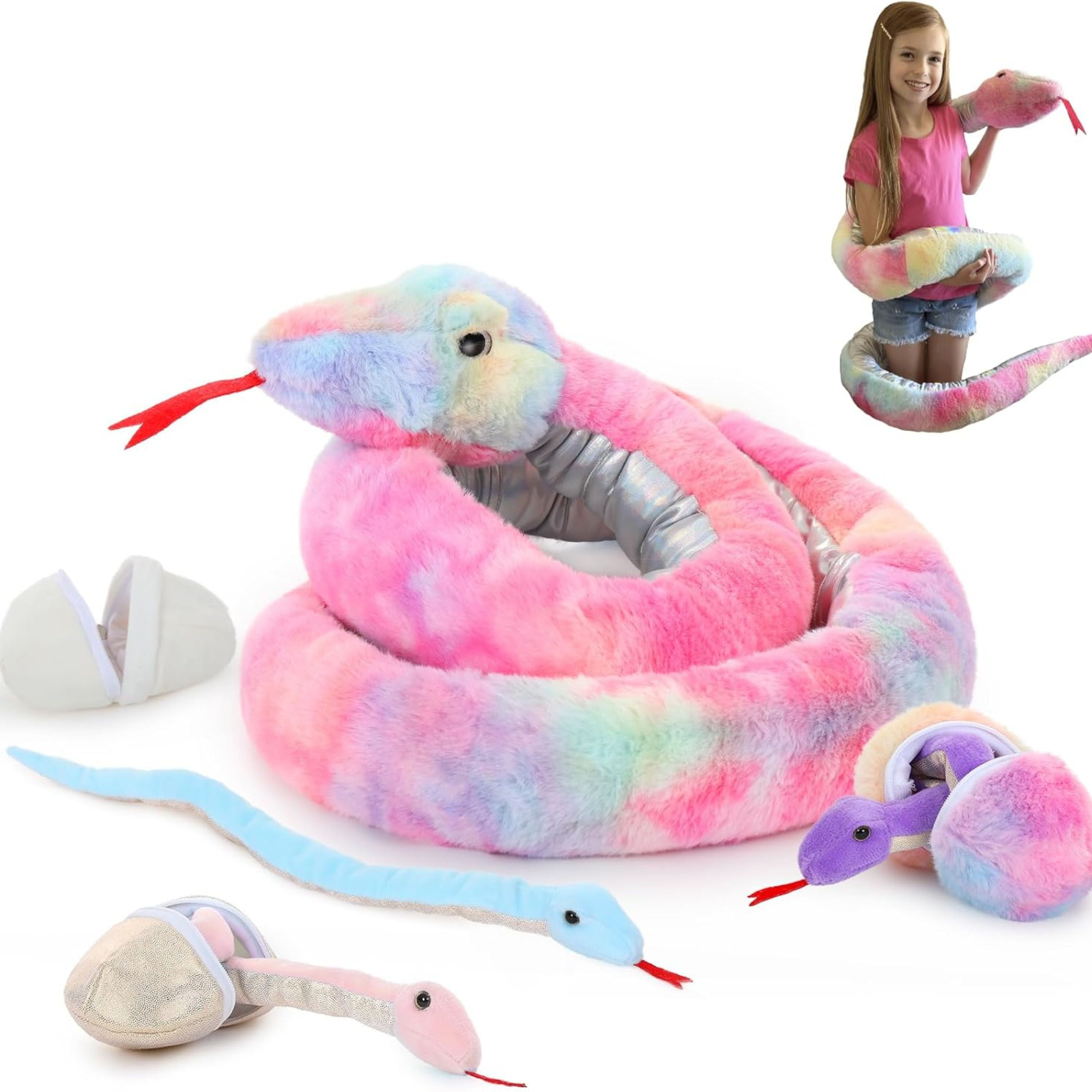 Tezituor 7Pcs Snake Stuffed Animal 79'' Giant Stuffed Snake with 3 Baby Snakes and 3 Eggs Plush Toy