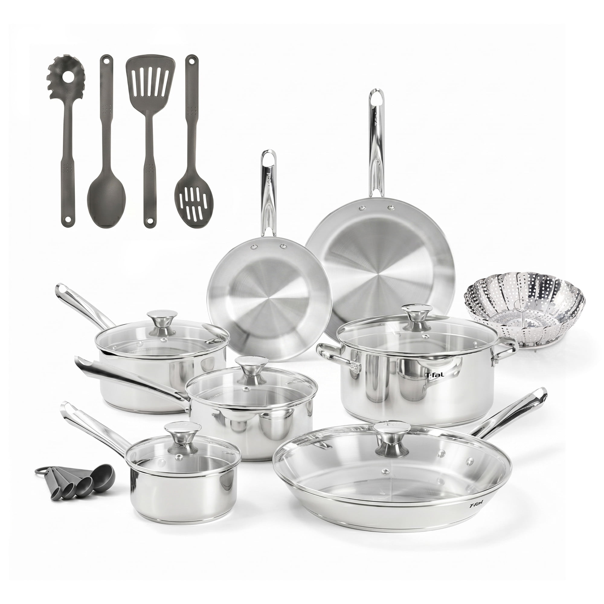 T-fal Stainless Steel Cook & Strain 18-Piece Cookware Set - Induction Compatible