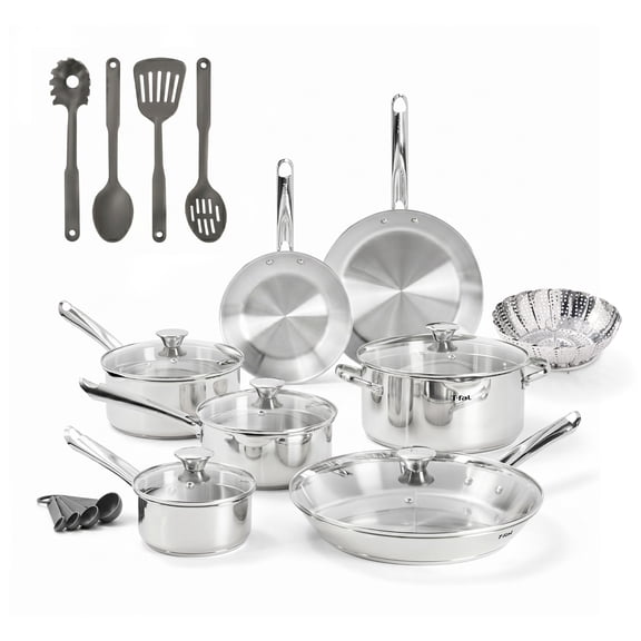 T-fal Cook & Strain 18 Piece Stainless Steel Cookware Set, Pots and Pans, Induction Compatible