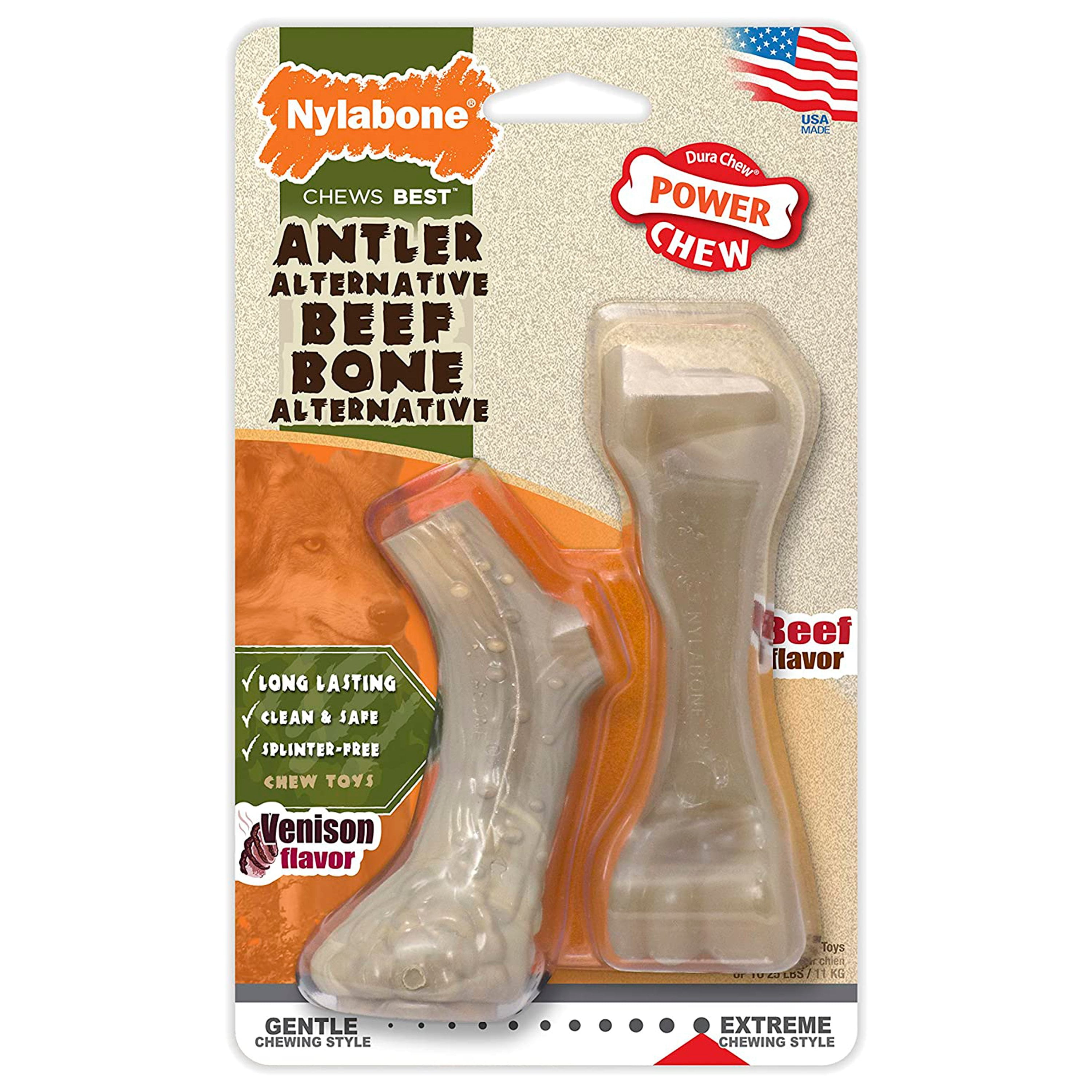 Tfh Publications nylabone Dura Chew Antler Alternative Beef Bone Twin Pack Venison Beef Small Walmart
