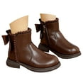 thumbnail image 1 of Tfken Almond Toe Zip-Up Girls Kids Sock Boots Ankle-High Bow Decoration Fashion Daily Wear Brown Boots For Girls Size 5.5-6 Years, 1 of 9