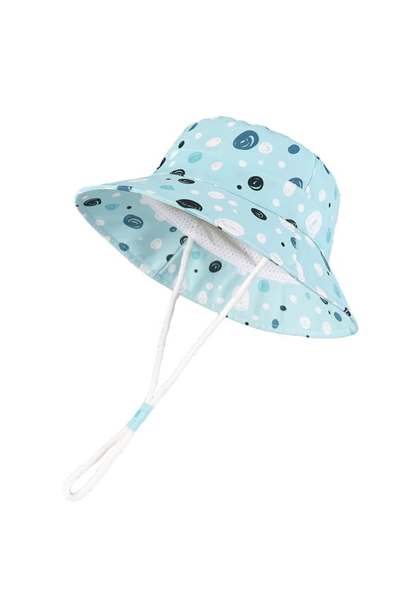 Baby Girl Boys Sun Hat Cartoon Print Outdoor Adjustable Strap Toddler Beach Hat With Wide Brim Bucket Hats For Kids Light Blue Size 2-4 Years