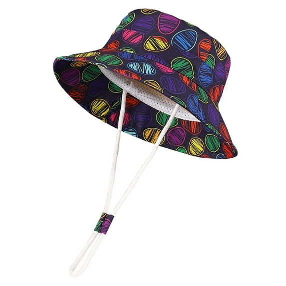 Tfken Baby Girl Boys Sun Hat Cartoon Print Outdoor Adjustable Strap Toddler Beach Hat With Wide Brim Bucket Hats For Kids Navy Size 1-2 Years
