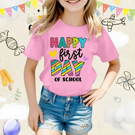 Tfken Back To School Teen Girls Tee Lightweight Crew Neck Letter Print Tops Short Sleeve Daily Wear Pink T-Shirts Size 3 Years-4 Years