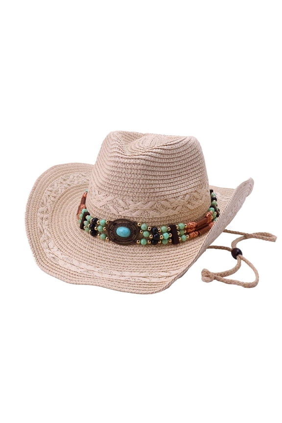 Beach Hats Women Summer Hiking Lightweight Cowboy Straw Sunhat With Drawstring Fashion Wear Outdoor Ladies Women Trendy Cap Beige
