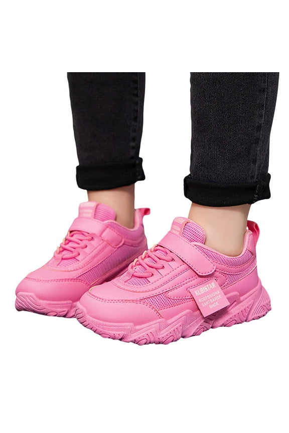 Big Girls Athletic Running Shoes Size 6-7 Years Pu Platform Relaxed Fit Outdoor Hot Pink Sneakers For Kids