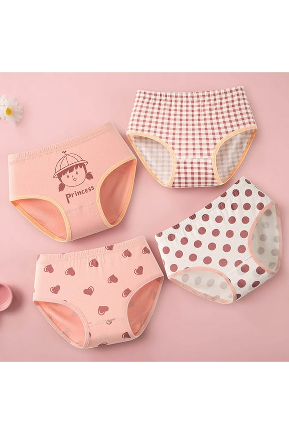 Big Girls Teen Underwear Comfortable Polka Dot 4Pcs Pink Briefs Size 10-13 Years