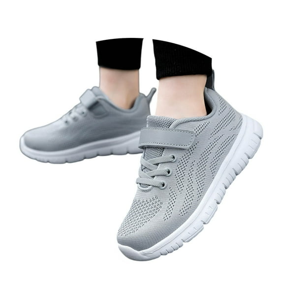 Tfken Big Girls Walking Badminton Shoes Size 11-11.5 Years Mesh Platform Breathable Fall Light Gray Sneakers For Kids