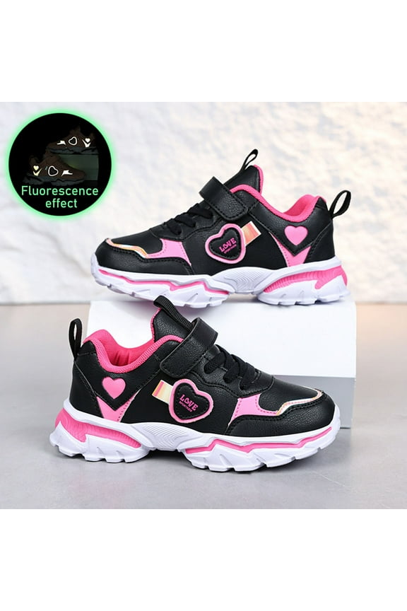 Big Girls Walking Tennis Shoes Heart Print Platform Lace-Up Lightweight Fashion Sneakers For Child Black Size 8-9 Years