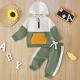 thumbnail image 1 of Tfken Outfits Sets For Child Girls Size 3-6 Months Patchwork Long Sleeve Hooded Sweatshirt & Sweatpants Trendy 2025 Green Outfit Set, 1 of 3