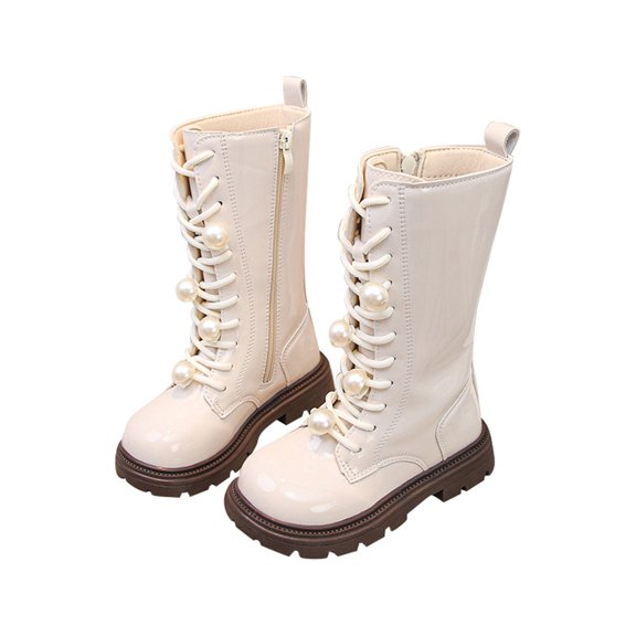 Tfken Boots For Girls Teen Black Fleece Closed Toe Outdoor Zip-Up Mid-Calf Combat Bootssize 6-7 Years