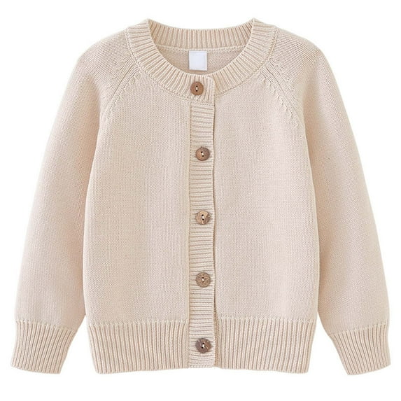 Tfken Boys Cardigan Size 7-8 Years Solid Color Leisure Long Sleeve Warm Crew Neck Beige Sweater