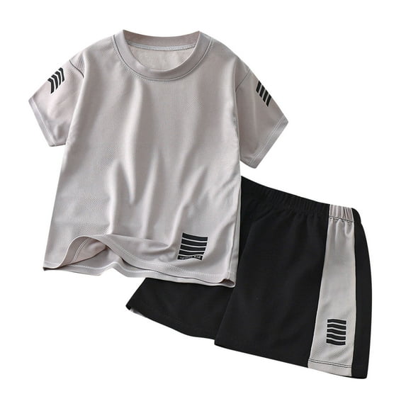 Tfken Boys For Outfitsets Solid Color Comfortable Ten Shorts Crew Neck Short Sleeve 2 Pieces Set Grey Size 18 Months-24 Months