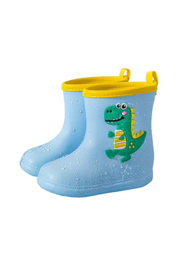 Boys Girls Rain Boots Closed Toe Dinosaur Print Flatform Eva No Shoes Light Blue Size 7-8 Years