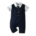 thumbnail image 1 of Tfken Boys Jumpsuit For Summer Lapel Neck Short Sleeve Solid Color Button Romper Trendy Daily Wear Baby Soft Onesie Blue Size 12-18 Months, 1 of 9