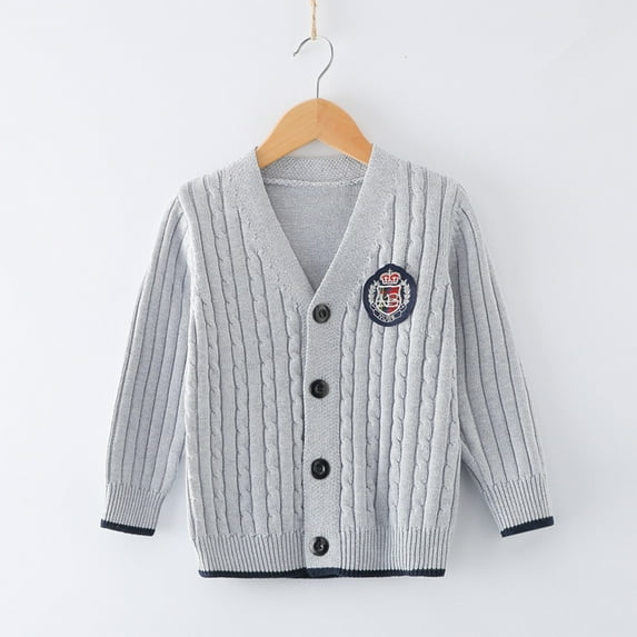 Tfken Boys Kids Sweater Size 3-4 Years V-Neck Solid Color School Uniform Daily Wear Grey Varsity Sweater