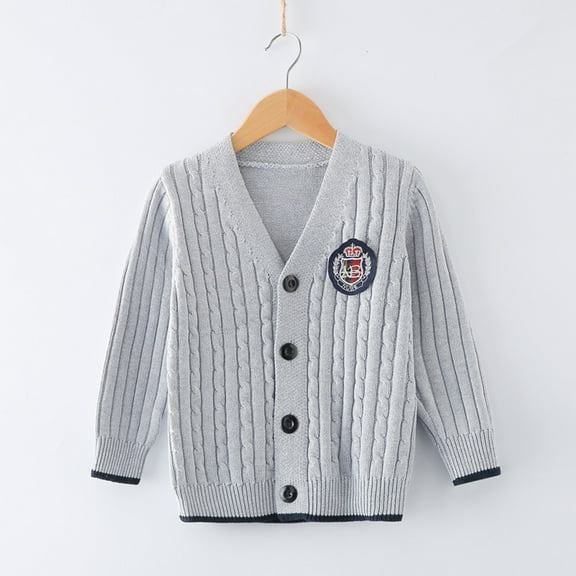 Tfken Boys Kids Sweater Size 3-4 Years V-Neck Solid Color School Uniform Daily Wear Grey Varsity Sweater