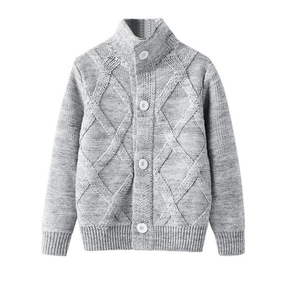 Tfken Boys Kids Sweater Size 6-7 Years Turtleneck Solid Color Comfortable Retro Grey Cardigan Sweater